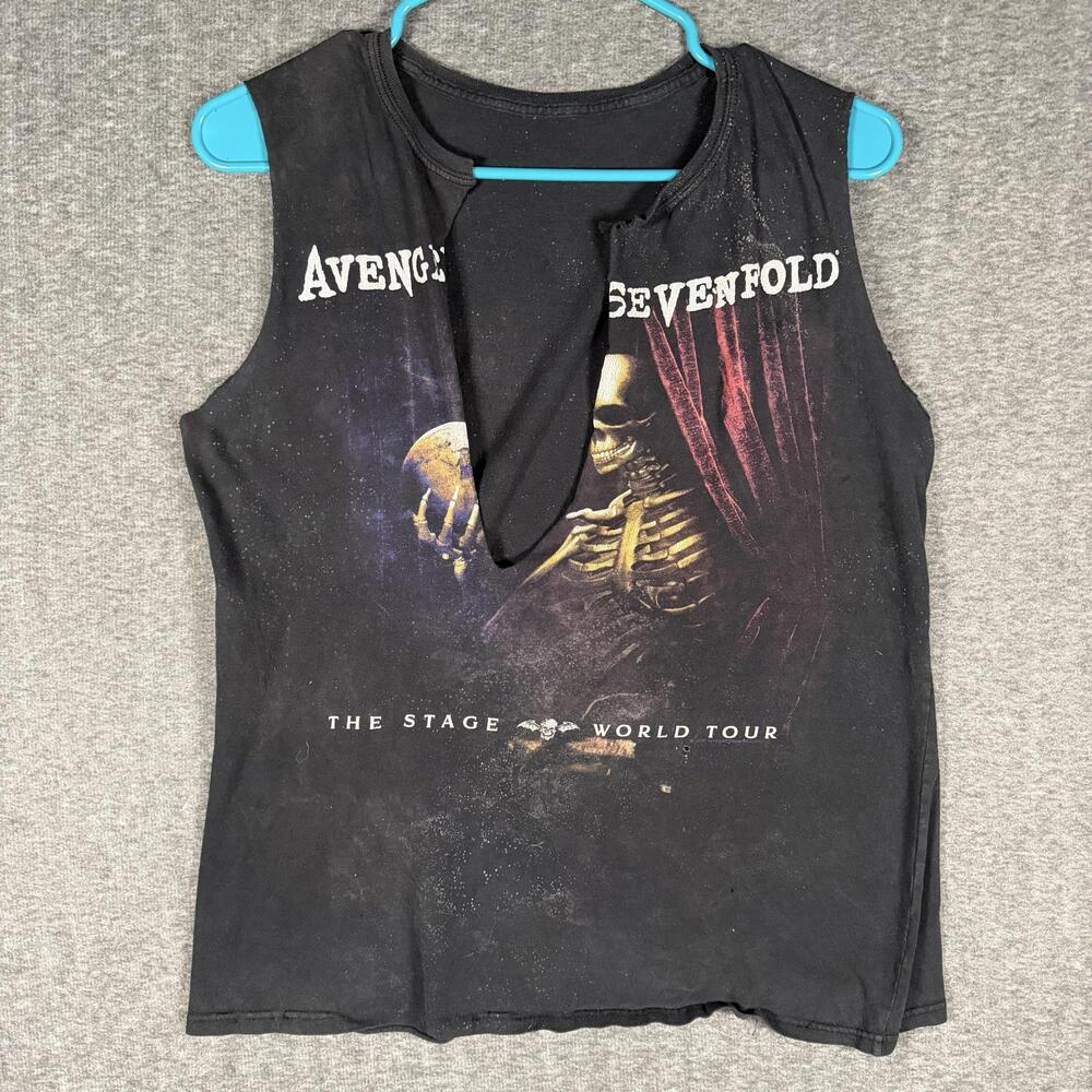 Avenged Sevenfold The Stage World Tour Metal Shirt Mens Small Cutoff Thrashed